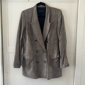 Zara Classic Checker Double Breast Blazer Jacket